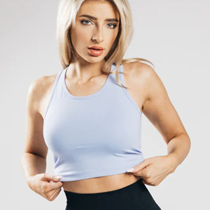 Escote redondo sin mangas Racerback Styl Long Line Orange Frost Mujeres Fitted Performance Crop Transpirable Tank Top OEM - Product Image 6