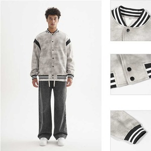 Venta caliente de alta calidad de los hombres de estilo callejero Bomber Varsity Jacket Casual Coat con botones Canvas Festival Baseball Jacket - Product Image 6