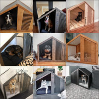 2023 Komfortables Tierhaus Moderner hölzerner Welpen hund Großes Haus Linie Lounge Bett Katzen-und Hunde möbel