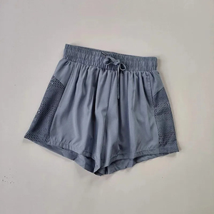 Trendy Women's High Waist Sporty Shorts Breathable Mesh Panel <b>Elastic</b> Waist Regular Fit Solid Black Knitted Cotton Shorts - Product Image 3