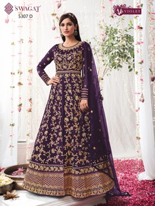 Robe de soirée de mariage de Style moderne, filet papillon lourd avec broderie, travail, manches longues, avec fond et dupata - Product Image 3