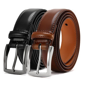 Ceinture habillée classique en cuir véritable pour homme, faite à la main, 100 % cuir de vachette, pour le travail, les affaires ou décontractée, avec logo personnalisé en acier - Product Image 1