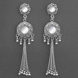 Kriaa White Mirror Oxidized Drop Earrings 1315323 Fashion Dangler Dangle Jewelry - Product Image 1