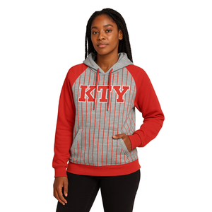 Sweat à capuche DST Delta Grey Body Red Raglan Pinstripes en coton mélangé, vêtements de sororité grecque Divine Nine - Product Image 1