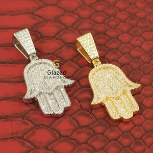 Magnifique diamant rond brillant VV Clarity Moissanite Iced Out Hip Hop 925 Sterling Silver Hamsa Hand Hip Hop Pendant - Product Image 3