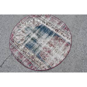 Tapis turc vintage fait à la main 3.7ft X 3.7ft bleu et rouge grande surface motif abstrait rectangulaire pour couloir de salon adolescent - Product Image 4