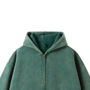 Nueva Sudadera con Capucha para Hombre, Color Sólido Personalizado, Gruesa, de Alta Calidad, Transpirable, Estilo Vintage, Lavado Ácido, con Cremallera - Product Image 3