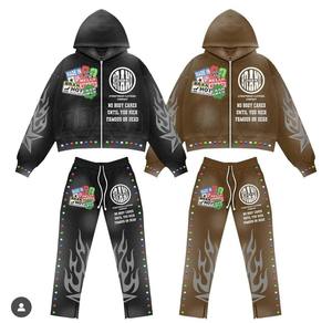 Ensemble de vêtements de sport pour homme personnalisé, polyester/coton, décontracté, imprimé écologique, ourlet brut, sweat-shirt et pantalon de survêtement, taille plus, jogging - Product Image 3