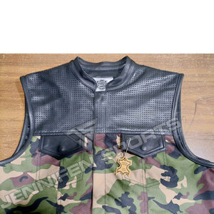 Chaleco de cuero perforado de camuflaje con forro de satén para hombre, ropa exterior informal transpirable para invierno - Product Image 2