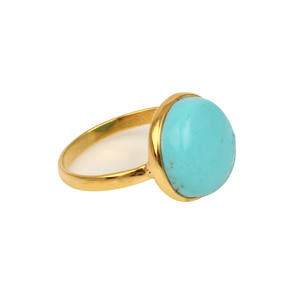 Más vendidos 925 bisel de plata 12mm Natural Arizona turquesa hecho a mano oro Vermeil Eternity Boho anillo de mujer joyería fina de Navajo - Product Image 2