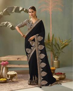 Bamber Traditional Casual Wear Saree and Blouse Handmade with Intricate <b>Gota</b> Patti Embroidery on Cotton Silk Material - Product Image 6