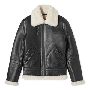 แจ็คเก็ตหนังแกะแท้มีซิปสำหรับผู้ชายแจ็คเก็ตบอมเบอร์หนังสีน้ำตาลสำหรับนักขี่จักรยานไฮสตรีท - Product Image 1