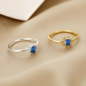 อัญมณีธรรมชาติแลพิสแลซูลีเหลี่ยมเพชรพลอยกลม6มม. เหลี่ยมตัดทอง Vermeil แหวนเงินแท้925แหวนปรับได้อัญมณี925แหวนเงิน - Product Image 4