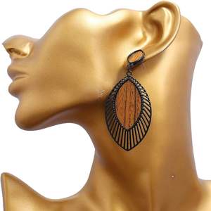 Wooden Earrings for Women - Big Round <b>Circle</b> Geometric <b>Wood</b> Drop Dangle Hook Earrings Dangle Lightweight Drop Bohemian Pendant - Product Image 6