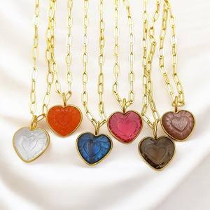 15mm Cristal Clair Quartz Pendentif Collier Coeur Forme Or Plaqué Lunette Ensemble À La Main Charme Femmes À La Mode - Product Image 3