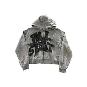 Sweat à capuche unisexe d'hiver zippé, délavé à l'acide, coupe courte, de haute qualité, lourd, vintage, effet vieilli, avec patch brodé personnalisé - Product Image 1