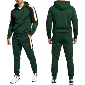 Custom Mens Tracksuit Dark <b>Green</b> Jogging Suit Contrast Shoulder Stripe Two Piece <b>Gym</b> Training Sportswear OEM - Product Image 2