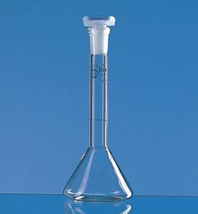 Frasco volumétrico de clase A de 10ml, vidrio de borosilicato de forma trapezoidal con tapón de polietileno, cristalería de laboratorio de alta precisión - Product Image 1