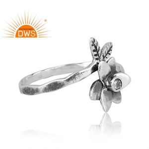 Anillos de diseño floral de piedras preciosas Cz naturales de plata esterlina oxidada más vendidos, fabricante de joyería personalizada - Product Image 3