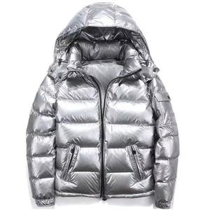 Manufacturer Custom Mens Warm Winter Shiny Quilted Puffer Jacket Standard <b>Padded</b> Hooded Bubble Stand Embroidery Cartoon - Product Image 3