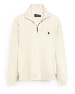 Diseñador nuevo estilo RL cuarto 1/4 media cremallera Cable tejido algodón suéter pulóver caballo Logo hombres y mujeres suéteres cuello levantado - Product Image 5