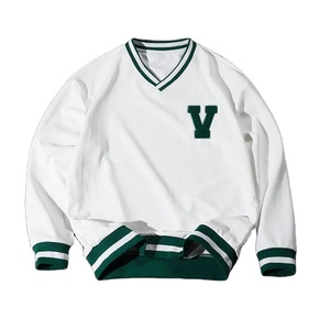 Sweat-shirt ample décontracté de haute qualité à blocs de couleur, col en V, col côtelé, manches longues, coupe ample, broderie en chenille, sweat-shirt pour homme - Product Image 1