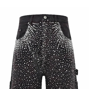Custom 100% Cotton Acid Wash Rhinestone <b>Shorts</b> Vintage Streetwear with Solid Pattern for Sale - Product Image 6