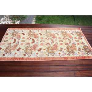 Vintage Turkish Rug, 2.8x5.5 ft Accent Rug, <b>Red</b> White Floral <b>Wool</b> Rug - Product Image 3