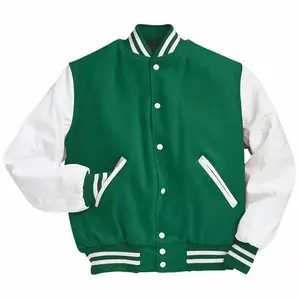 Venta al por mayor de ropa de calle personalizada Letterman chaqueta Vintage de gran tamaño Varsity Bomber chaqueta de los hombres de piel y cuello de costilla