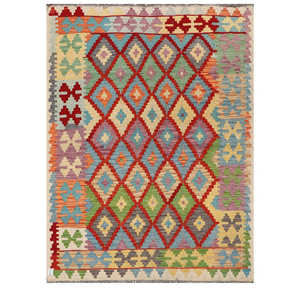 Alfombra Kilim de Maimana, Afganistán, 198 x 151 cm, Alfombras y Juegos de Alfombras - Product Image 1