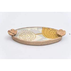 Moderno Plato Ovalado de Madera para Servir con Diseño de Hojas Azules Esmaltadas, Asas Laterales, Bandeja Decorativa para Aperitivos para Bodas y Mesas de Diwali - Product Image 3