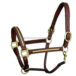 Cabestrillo de cuero con tachuelas hecho en la India, cabestro de caballo en negro, marrón, bronceado, cuero genuino con accesorios ajustables - Product Image 3