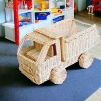 Prix de gros artisans rotin enfants camping-car rotin jouets voiture jouet durable enfants bambin semblant jouer décoration de chambre d'enfant