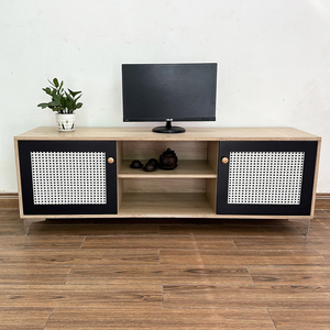 KTV68091 Modern and Traditional TV <b>Stand</b> with Mesh <b>Doors</b> Plywood MDF Wood for Living Room Bedroom or Home Office Furniture - Product Image 3