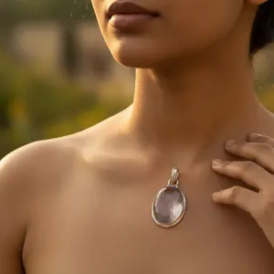 Colgante de Plata 925 con Cuarzo Rosa para Mujer, Joyería Elegante con Piedras Preciosas y Dijes de Cristal - Product Image 3