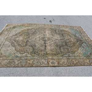 Tapis Turc Vintage Beige Bleu Patchwork Plat Tissage Écologique Pile Moyenne 5.8X9.4 ft Salle À Manger Décor Laine Matériel Latex - Product Image 4