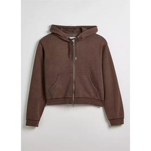 Sudadera corta con capucha corta y cremallera para mujer, Jersey corto, sudadera de manga larga, estilo callejero, hombro caído para niñas - Product Image 3