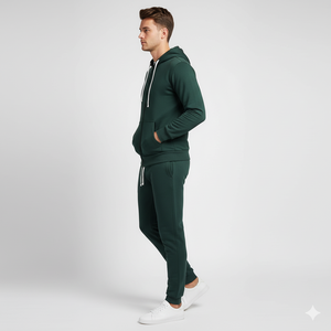 Conjunto Deportivo de Fábrica, Talla Grande, Sudadera con Capucha Verde Oscuro con Cierre y Pantalones Deportivos para Hombre - Product Image 5