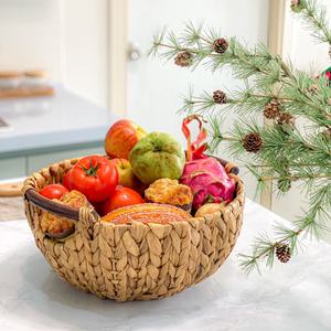 Custom Round Bamboo Storage <b>Basket</b> with Handle Hyacinth Water Hyacinth <b>Woven</b> <b>Laundry</b> <b>Basket</b> for Kitchen Use - Product Image 4