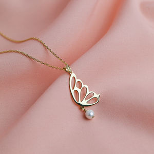 Trendy Plain Butterfly <b>Pearl</b> Design Handmade <b>Charm</b> Necklace Engagement Wedding Party Turkish 925 Sterling Silver Jewelry - Product Image 2