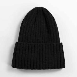 Plain Black Knitted Beanie Hat Warm Stretch Cuffed <b>Winter</b> Skull <b>Cap</b> Custom Embroidery Logo Bulk Supply Option - Product Image 4