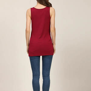 Mujeres maternidad Tank Tops sin mangas Color sólido cuello redondo transpirable 100% algodón lado fruncido Bodycon vestido uso diario bebé - Product Image 5