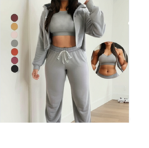 2025 sweat à capuche zippé personnalisé survêtements d'hiver pour femmes ensembles de joggeurs d'entraînement avec pantalons deux pièces survêtements de BD - Product Image 1