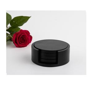Elegant Round <b>Black</b> Stone Drink <b>Coasters</b> Set 4 Pc with <b>coaster</b> Box Set for Modern Home Decor Natural Marble Tableware Protection - Product Image 1