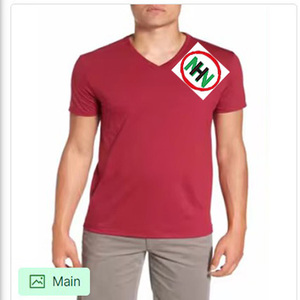 T-shirt rouge pour hommes, col en v/o, en coton doux et uni, styliste, - Product Image 1