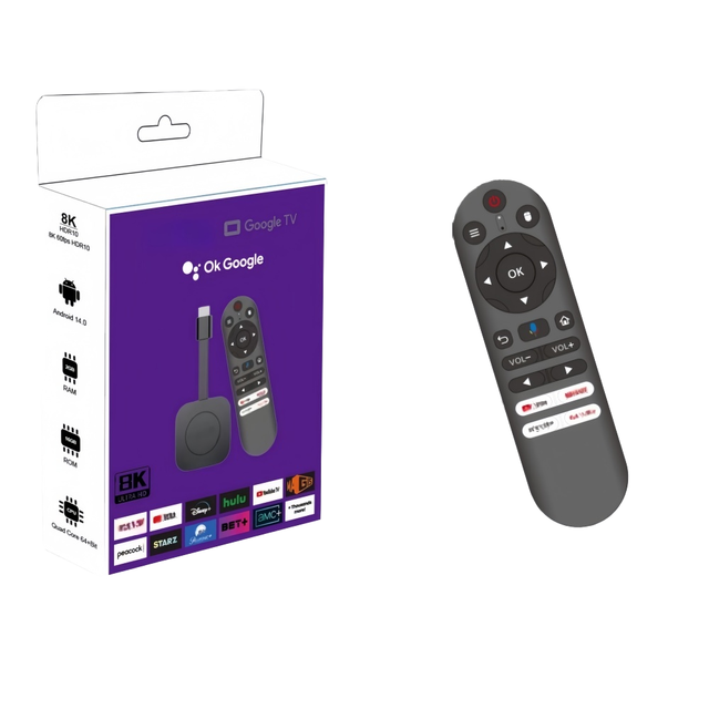 4K Streaming Tv Stick Quad Core Rockchip RK3518 Smart TV Box Voice Remote Android 14.0 2GB RAM 16GB ROM 2.4G/5GHz WiFi