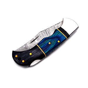 มีดพับเหล็กดามัสกัสทำมือ พร้อมด้ามไม้สี มีตัวล็อคแบบพับ พร้อมปลอกหนัง เหมาะสำหรับการล่าสัตว์ ตั้งแคมป์ และพกพาในชีวิตประจำวัน - Product Image 6