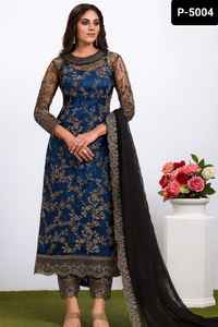 Traje de Salwar Kameez de tela de red de estilo indio y pakistaní con hermoso bordado Chaintich trabajo étnico vestido y Dupatta - Product Image 3