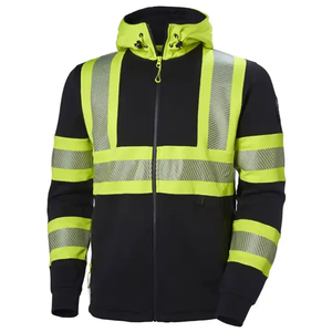 <b>Black</b> Yellow Reflective Custom <b>Zip</b> <b>Up</b> Safety <b>Hoodie</b> High Visibility Construction Workwear Jacket - Product Image 1