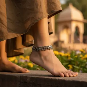 Tobillera de Plata Chapada en Oro Hecha a Mano para Mujer, Joyería de Pie con Pedrería - Product Image 3